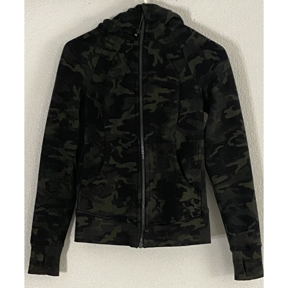 Lululemon Women's Size 4 Long Sleeve Full Zip Hoodie Green Black Camouflage